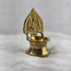 Brass Diya Thron Chair Indian Server Dish 3.5" Oil Lamp Pooja Deepak Deepam Kama